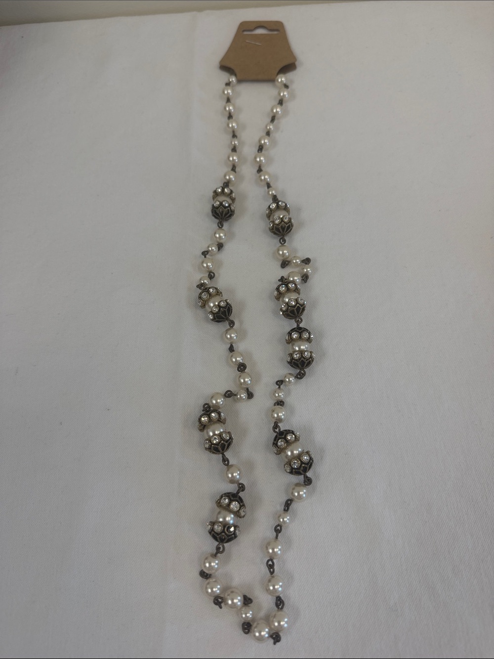 J. Crew Pearl and Silver-Tone Beaded Long Necklace